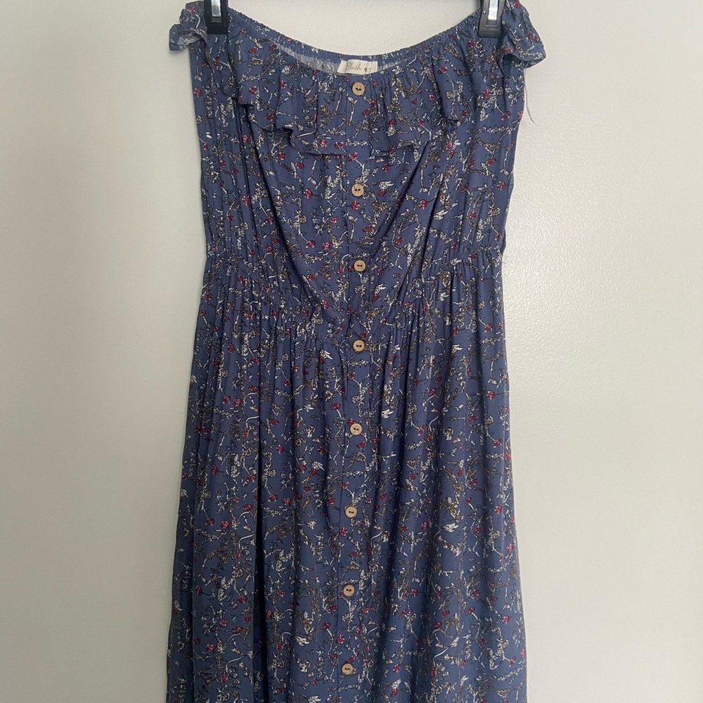 Blush strapless floral midi dress sz L